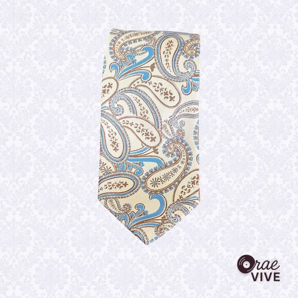 Steve Harvey Celebrity Edition Men’s Tie Cream & Blue Paisley - Picture 3 of 5
